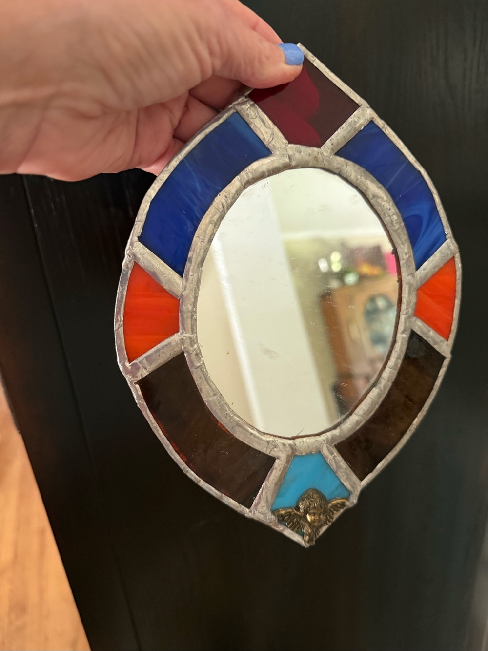 Stained Glass Multicolor Oval Mirror Wall Decor